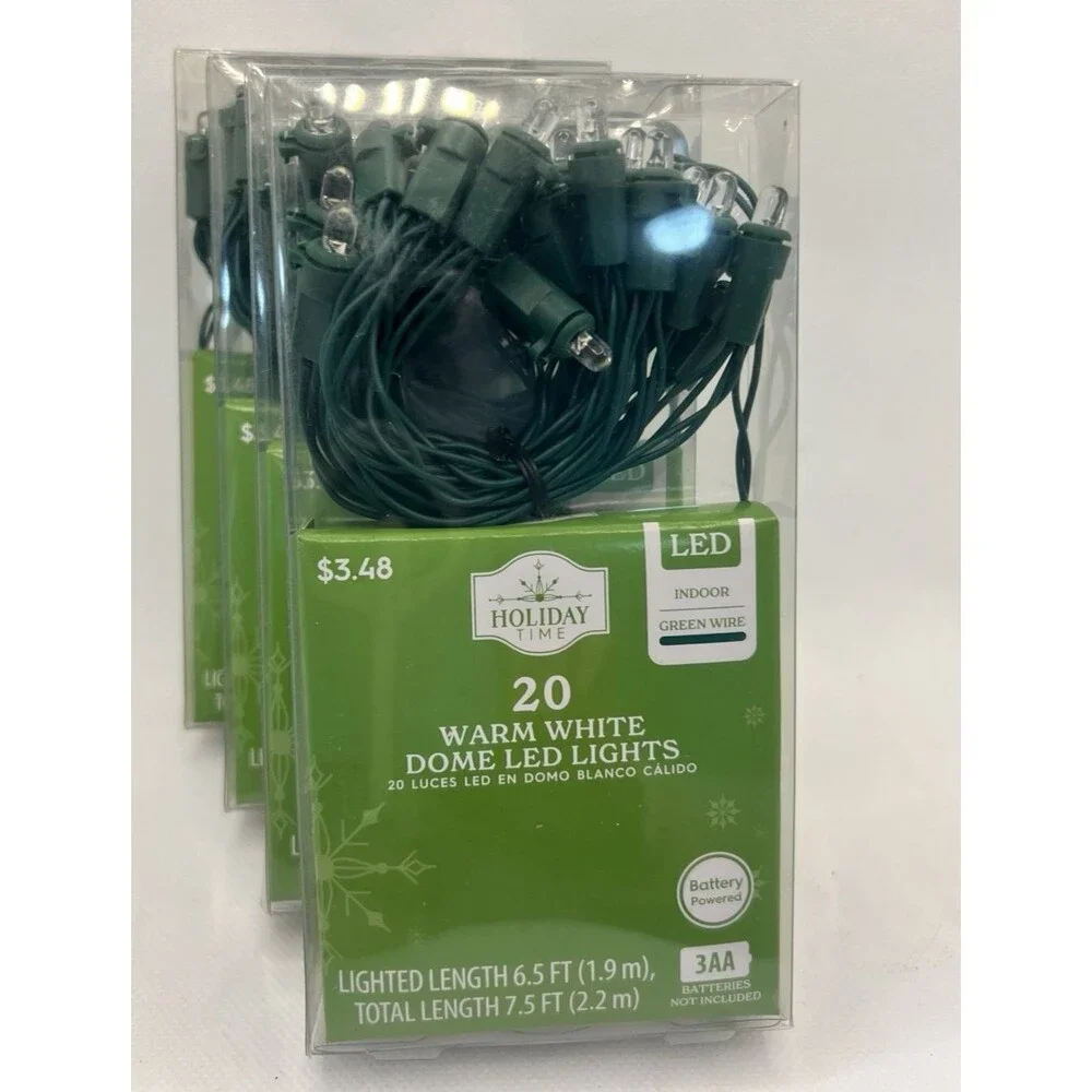 4 x 20 Warm White LED Dome Lights Green Wire Battery Operated string small